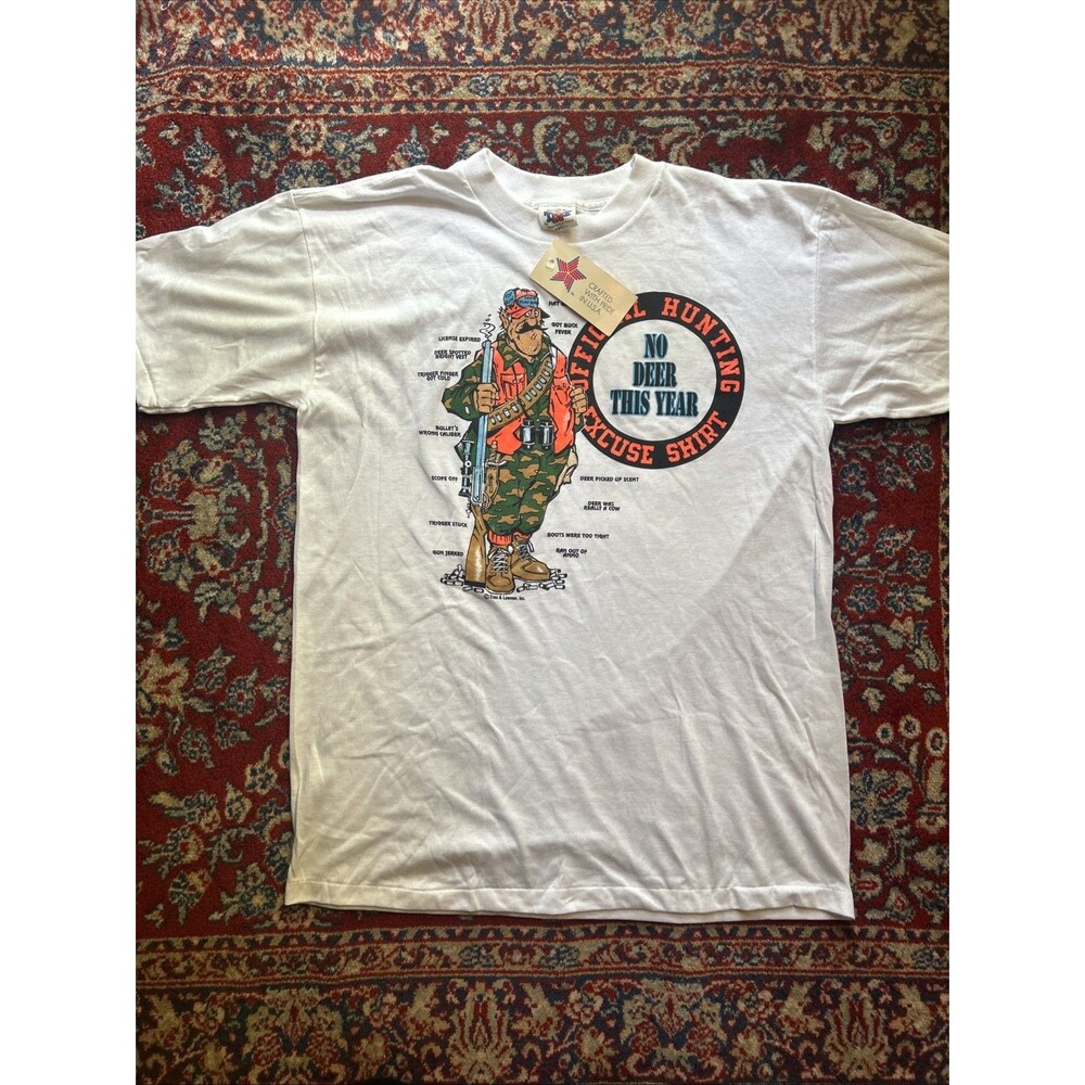 Vintage 90s Funny Hunting Shirt L No Deer Excuse Trau & Loevner Deadstock NWT